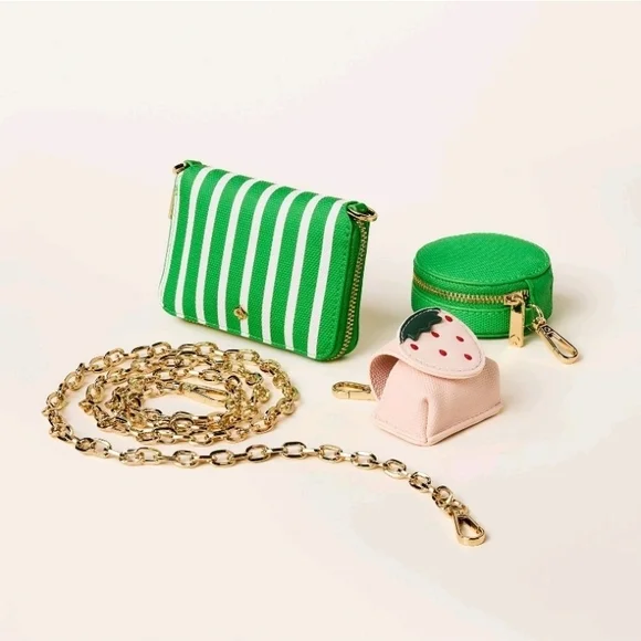 *New* Kate Spade ♠️ Green & White Striped Mini Crossbody Bag with Chain - Picture 6 of 9